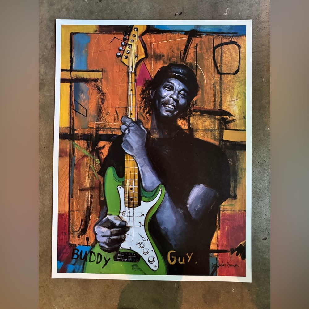 Buddy Guy Art Poster with Green Guitar